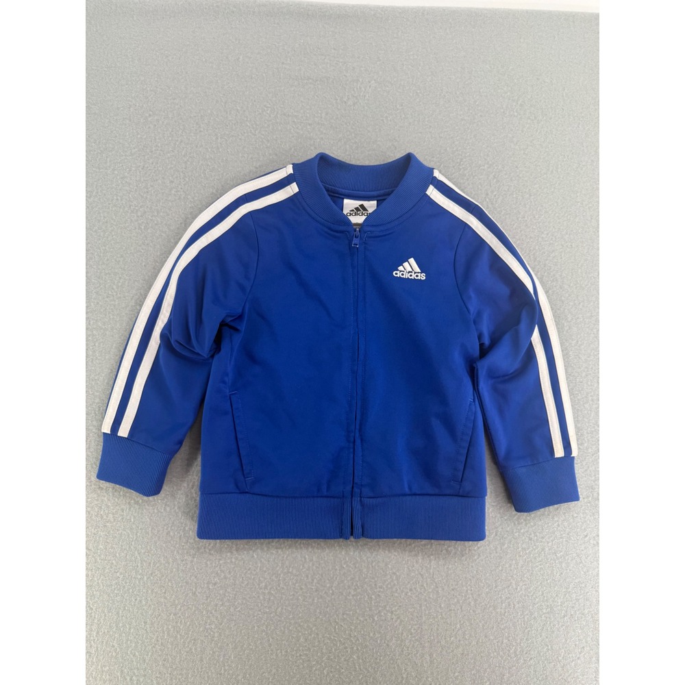 Adidas Toddler Boys Blue 3-Stripe Full Zip Track Jacket Size 2T Logo Back